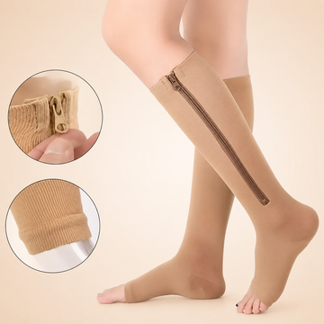 Knee-High Zipper Compression Socks – Open Toe Support for Men & Women