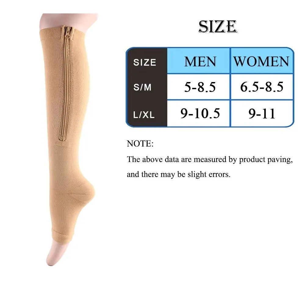 Knee-High Zipper Compression Socks – Open Toe Support for Men & Women