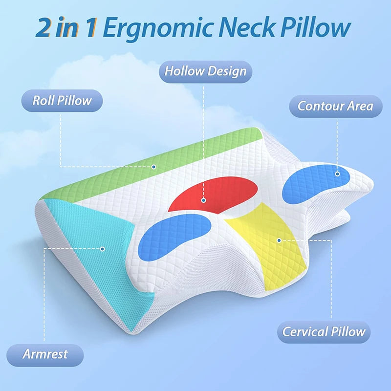 2-in-1 Memory Foam Cervical Pillow – Ergonomic Contour Neck Support