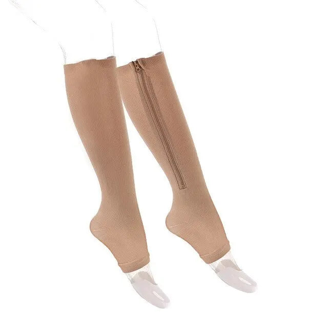 Knee-High Zipper Compression Socks – Open Toe Support for Men & Women