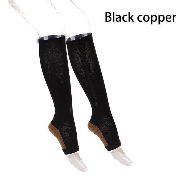 Knee-High Zipper Compression Socks – Open Toe Support for Men & Women