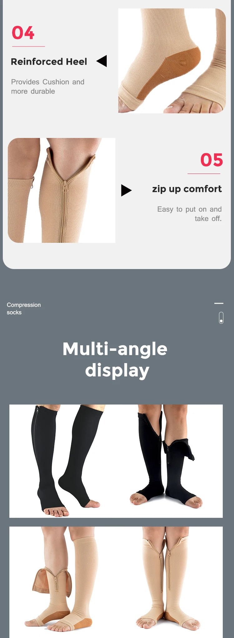 Knee-High Zipper Compression Socks – Open Toe Support for Men & Women